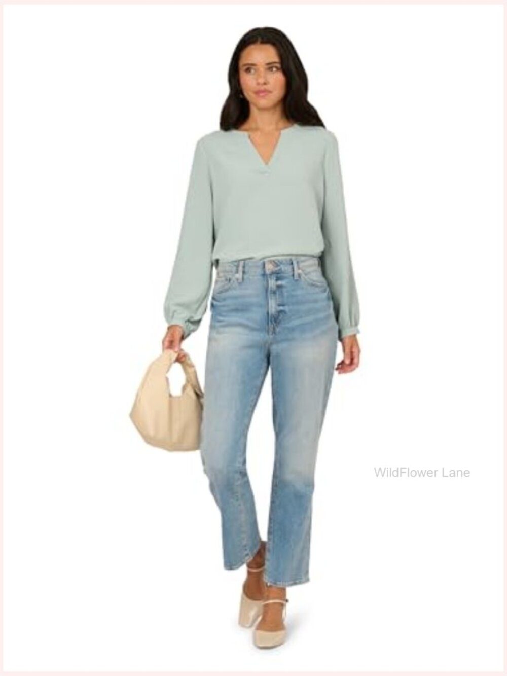V-Placket Airflow Woven Blouse Long Sleeve Blouse - 80s style - Picture 4 of 4